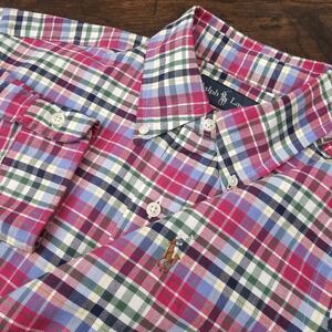 Ralph Lauren Mens Medium Classic Fit Pink Plaid Long Sleeve Button Down Shirt